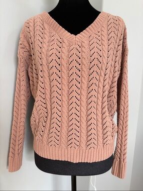 moon & madison Blush Pink Open-Knit V-Neck Sweater